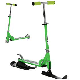 Snow Scooter, 2 in 1 Design Adjustable Height Scooter Snow Sled for Kids Aged Over 7 Years Old, Kids Sled Ski Scooter with Wheels Blades, Green