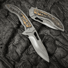 1pc Stainless Steel Folding Fruit Knife Outdoor Camping Portable Peeling Splitting Folding Pocket Knife (Color: Yellow)